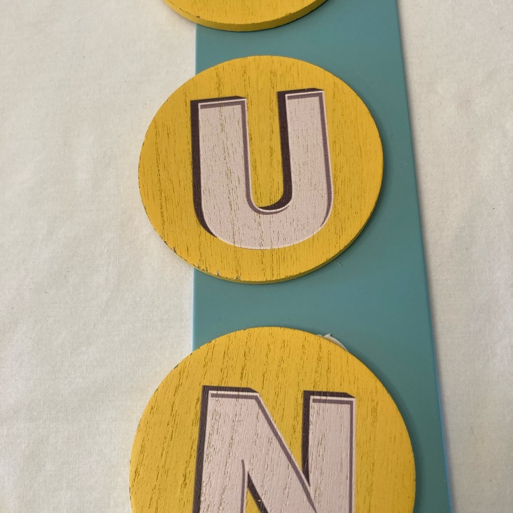 Teal and Yellow Sign Wall Hanging. - Picture 2 of 6